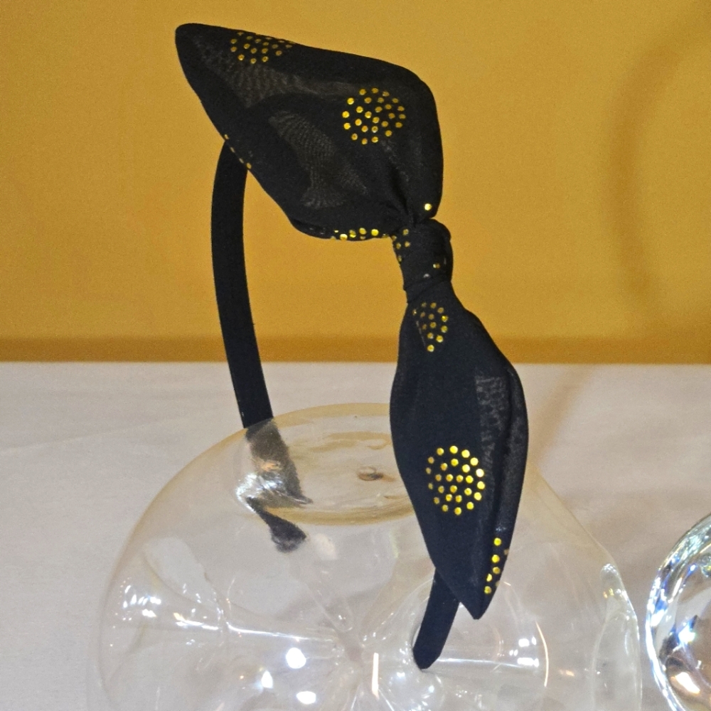 Black & Golden chiffon side Bow Knotted, Stylish Fashion Hairband